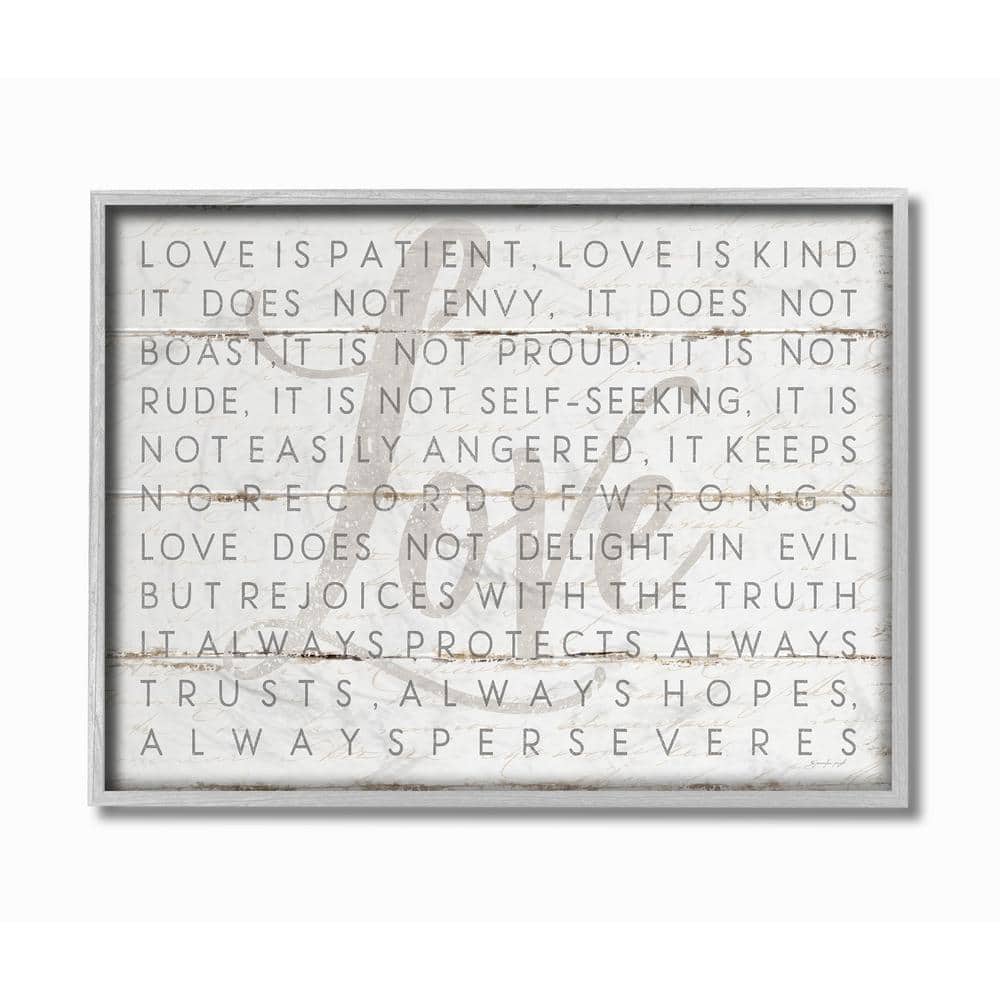 Love Is Patient Gray and White Planked Look Framed Wall Art
