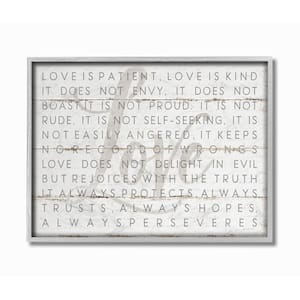 11 in. x 14 in. "Love Is Patient Grey on White Planked Look" by Jennifer Pugh Framed Wall Art