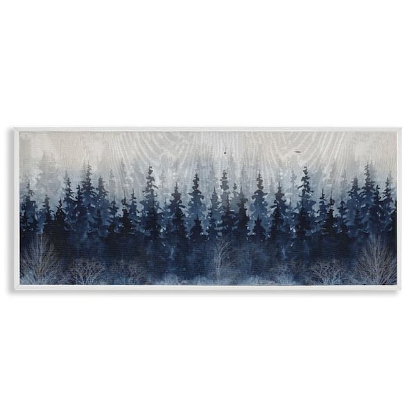 Stupell Industries Rustic Blue Forest Tree Line by Carol Robinson 1-Piece White Framed Nature Giclee Art Print 30 in. x 13 in.