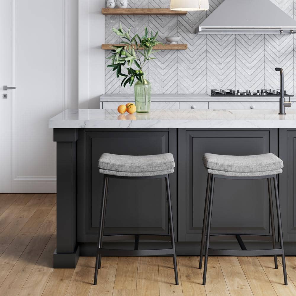 Arlo 27" Grey Upholstered Saddle Seat Backless Bar Stools, Set of 2