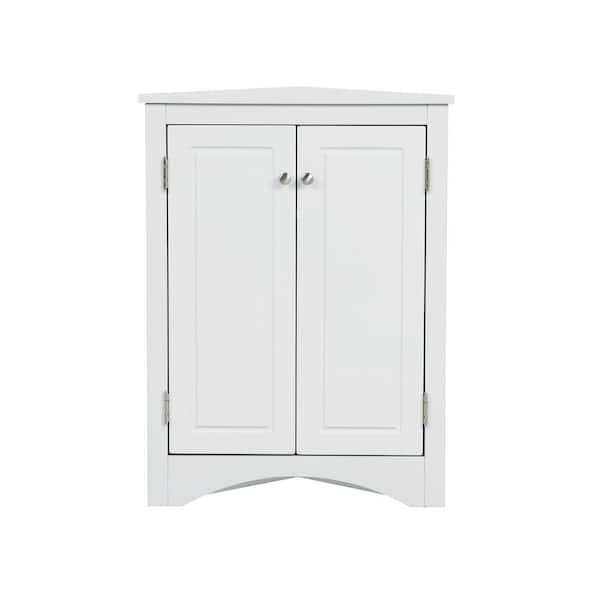FUNKOL 17.2 in. W x 17.2 in. D x 31.5 in. H White Linen Cabinet White Triangle Bathroom Storage Cabinet with Adjustable Shelves