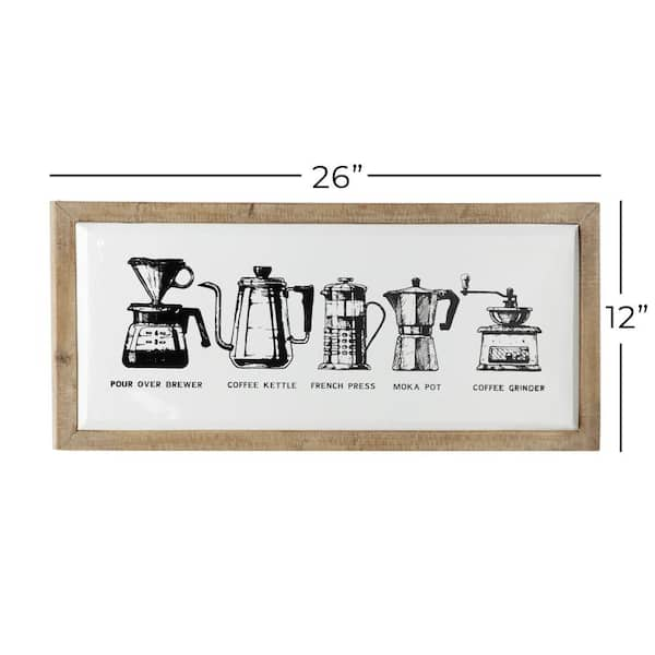 Litton Lane 12 In 26 In Rectangular Black And White Metal And Wood Coffee Sign Wall Decor 43760 The Home Depot