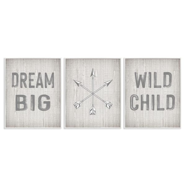 Stupell Industries Dream Big Boho Arrows by Ashley Calhoun 3-Pieces White Framed Typography Giclee Art Print 20 in. x 16 in.