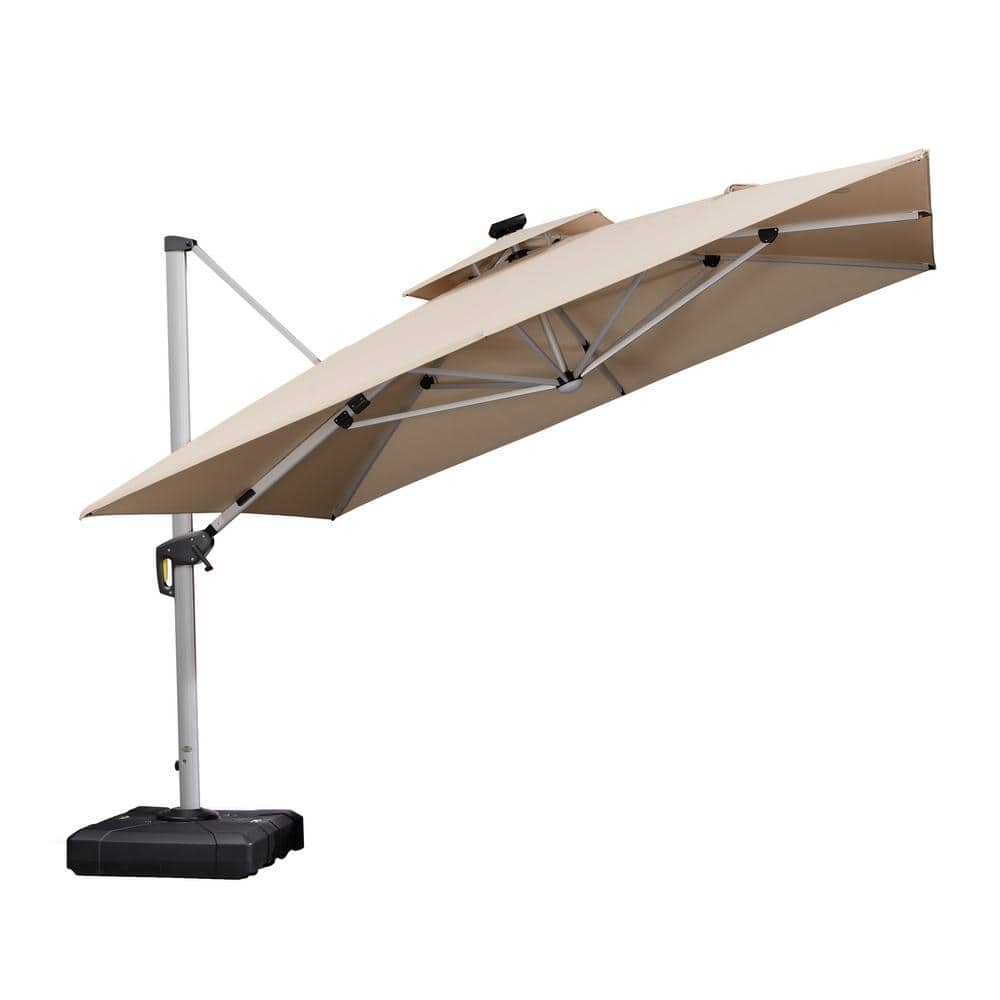 PURPLE LEAF 11 ft. Square Aluminum Solar Powered LED Patio Cantilever