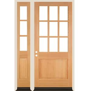 50 in. x 96 in. Right Hand 9-Lite with Beveled Glass Unfinished Douglas Fir Prehung Front Door Left Sidelite