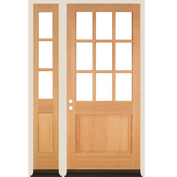 50 in. x 96 in. Farmhouse 9-Lite Clear Glass Right-Hand Unfinished Hemlock Wood Prehung Front Door w/ LSL