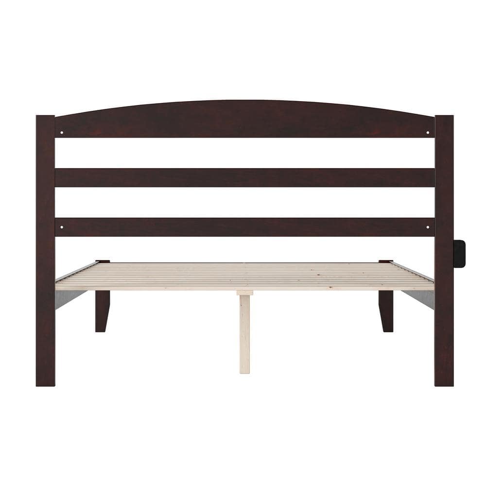 Espresso Queen Wood Platform Bed with Slatted Headboard