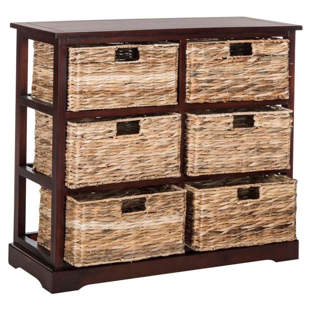 Cherry Pine 6-Basket Wicker Storage Chest