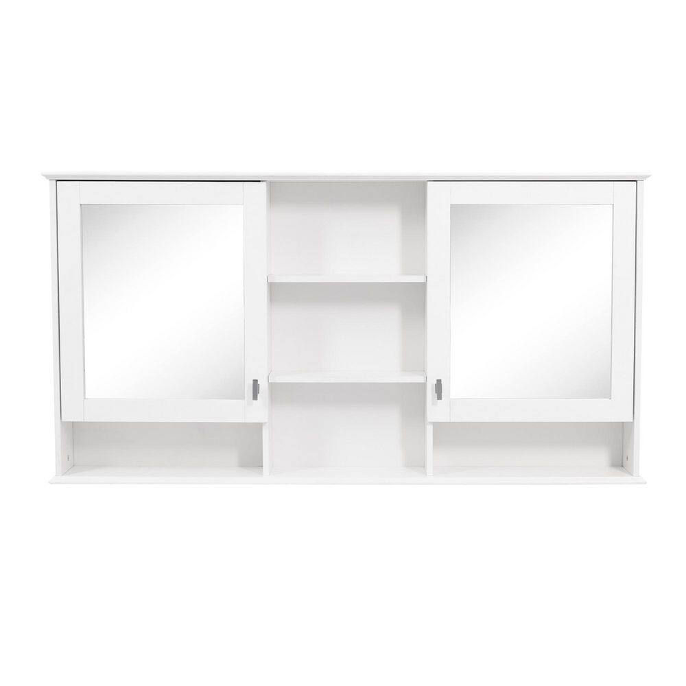 55 in. W x 28.7 in. H White Rectangular Wood Medicine Cabinet with Mirror, Wall-Mounted Bathroom Storage Cabinet price history on PriceWatchPro
