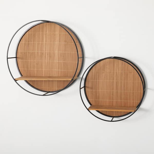 SULLIVANS 19 in. and 16 in. Brown Circular Wood Wall Shelf (Set of 2)