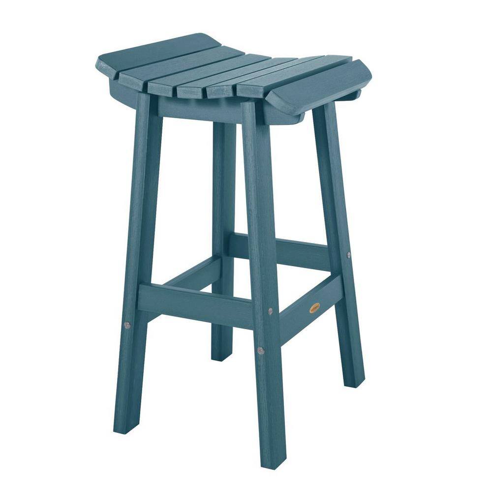 Highwood Summit Square Nantucket Blue Recycled Plastic Bar Height Outdoor Bar Stool