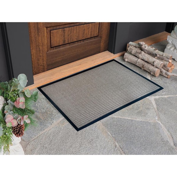 Indoor Outdoor Doormat Beige 24 in. x 36 in. Stripes Floor Mat