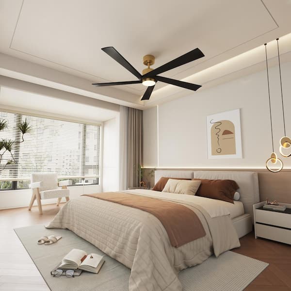 FUFU&GAGA 64 in. Integrated LED Gold Housing Ceiling Fan with