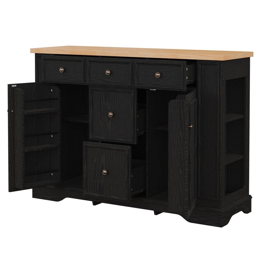 Black 36.2 in. Accent Cabinet Office Storage Cabinet with 2 Adjustable Shelves and 5 Drawers