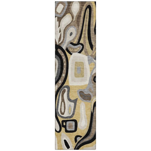Chantille Machine Washable Indoor/Outdoor Abstract ACN2488 Gold 2 ft. x 7 ft. Runner Rug