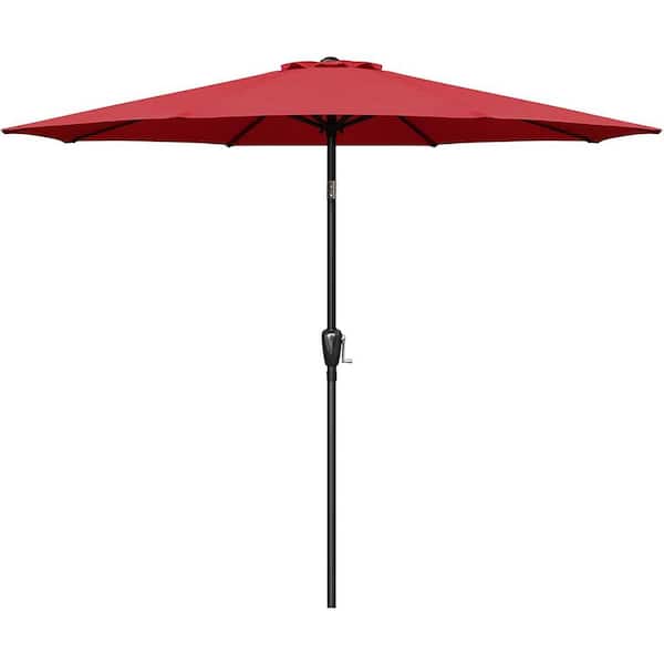Zeus & Ruta 9 ft. Red Outdoor Market Table Patio Umbrella with Button Tilt, Crank and 8 Sturdy Ribs for Garden