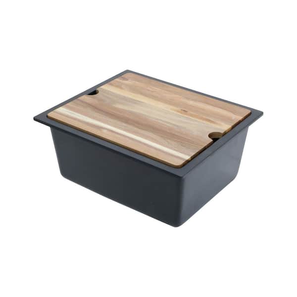 21 in. Undermount Single Bowl Black Quartz Kitchen Sink with Bottom Grids