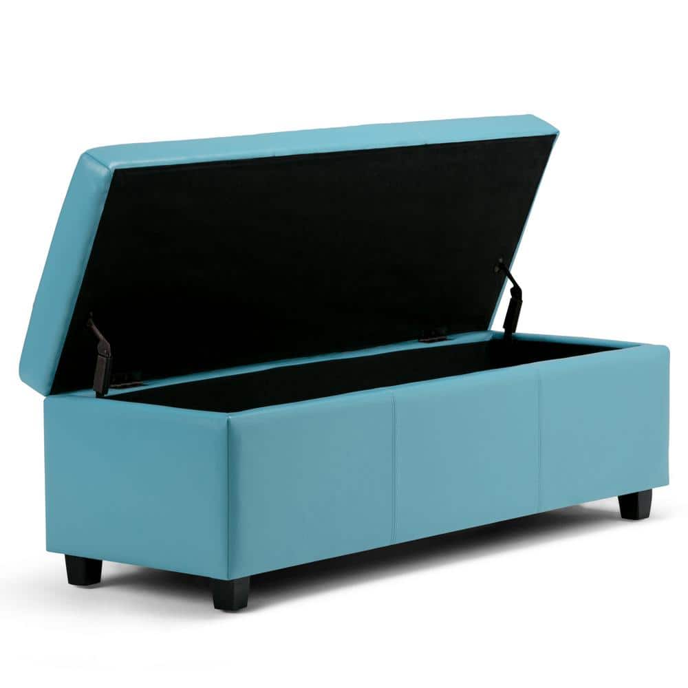 Avalon Round Blue Faux-Leather Storage Footstool