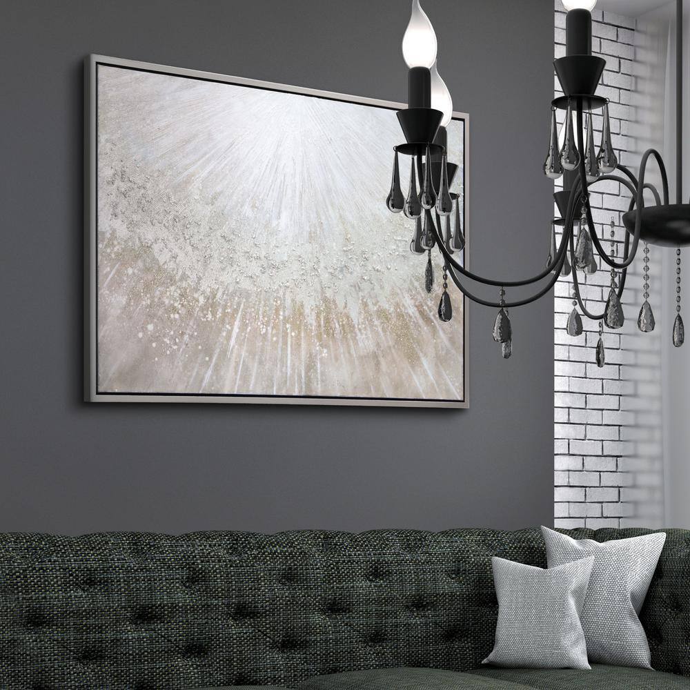 Empire Art Silver and Gold Abstract Canvas with Champagne Frame, 32" x 48"