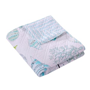 Biscayne Aqua Coastal Quilted Cotton Throw Blanket