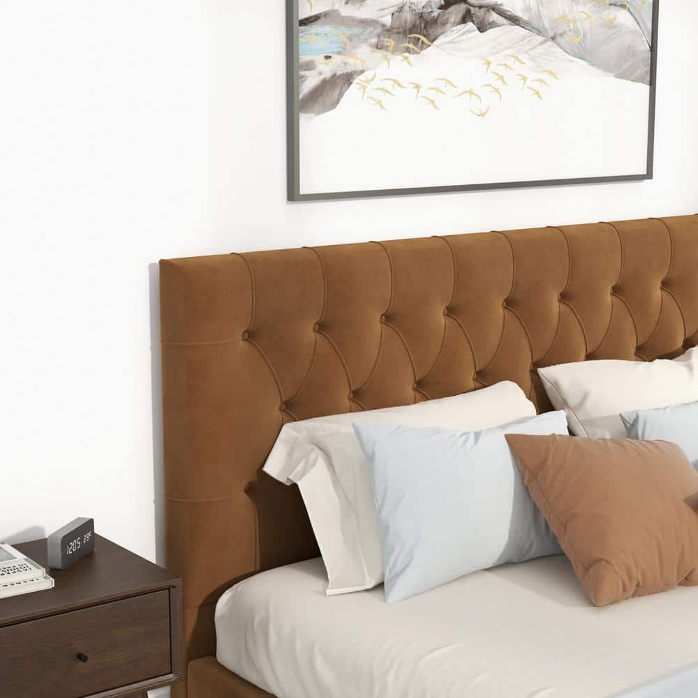 Elda Cognac Velvet Tufted Upholstered King Platform Bed