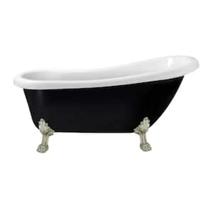 61 in. Acrylic Clawfoot Non-Whirlpool Bathtub in Glossy Black With Brushed Nickel Clawfeet And Brushed Nickel Drain