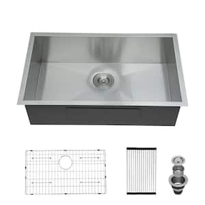 30 in. Undermount Single Bowl 18-Gauge Brushed Nickel Stainless Steel Kitchen Sink with Bottom Grids
