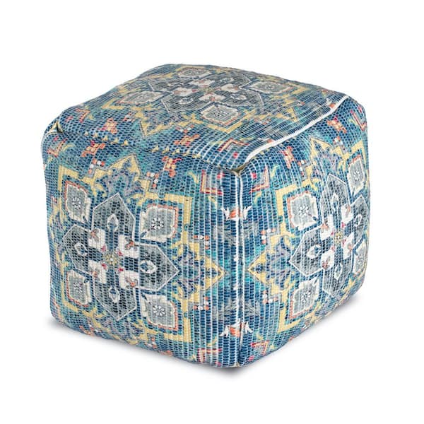 Anji Mountain 20 in. x 20 in. x 20 in. Cosmic Charlie Blue and Yellow Pouf