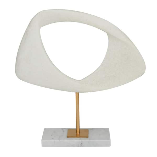 Litton Lane White Polystone Cut-Out Abstract Sculpture with Marble Stand