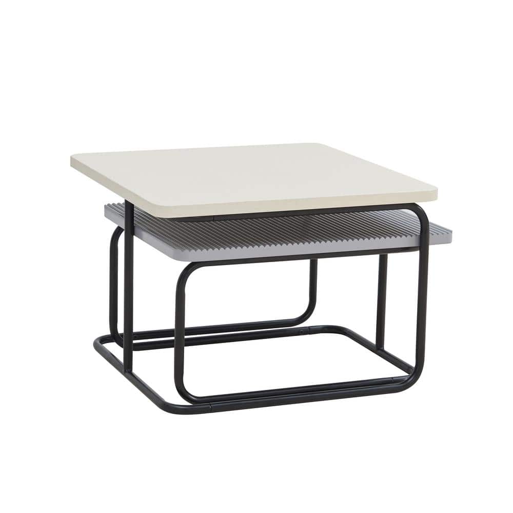 Modern Cream and Gray Textured 2-Piece Nesting Coffee Table Set