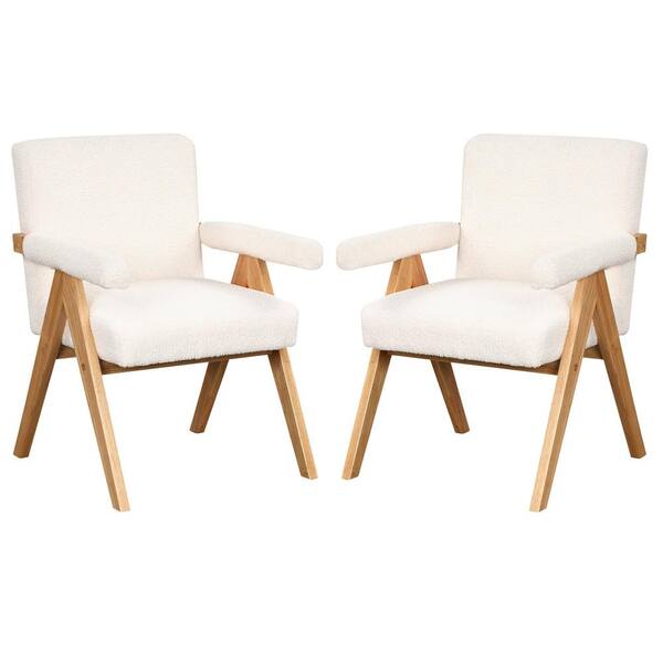 TIRAMISUBEST TD Garden Velvet Outdoor Lounge Chair Retro Modern Wood Armchair with White Cushion