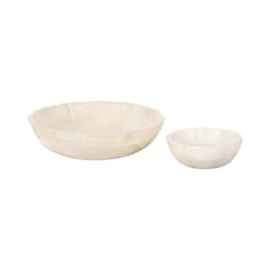 Lorah White Scalloped Wood Decorative Bowl (Set of 2)