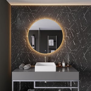 32-in. W x 32 in. H Large Round Frameless Wall Mounted LED Back Lighting Bathroom Vanity Mirror with Defogger