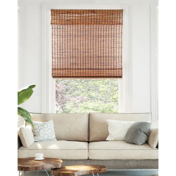Chicology Premium True-to-Size Brown Beaver Cordless Light Filtering Natural Woven Bamboo Roman Shade 23 in. W x 64 in. L