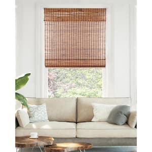Premium True-to-Size Brown Beaver Cordless Light Filtering Natural Woven Bamboo Roman Shade 31 in. W x 64 in. L
