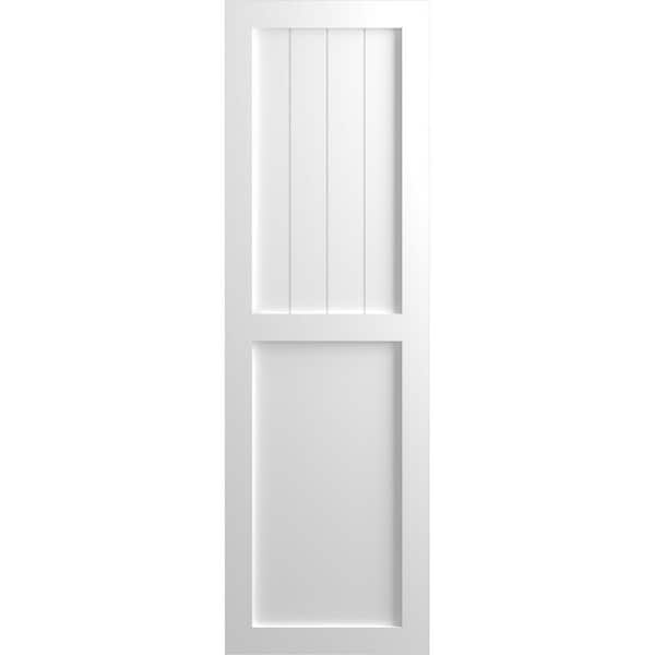 Ekena Millwork 12 in. x 79 in. True Fit PVC Farmhouse/Flat Panel Combination Fixed Mount Board and Batten Shutters Pair in White