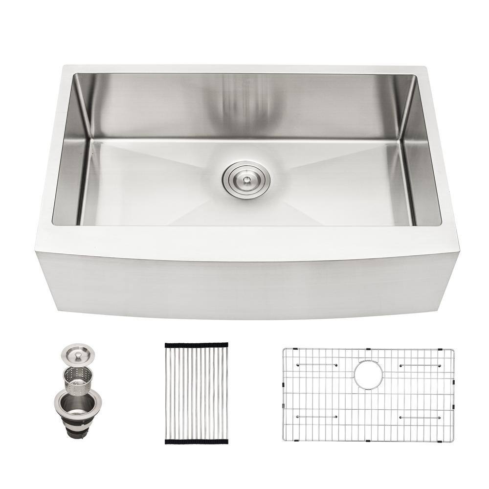 30 in. Farmhouse Apron Single Bowl 16 Gauge Brushed Nickel Stainless Steel Kitchen Sink with Bottom Grid price history on PriceWatchPro