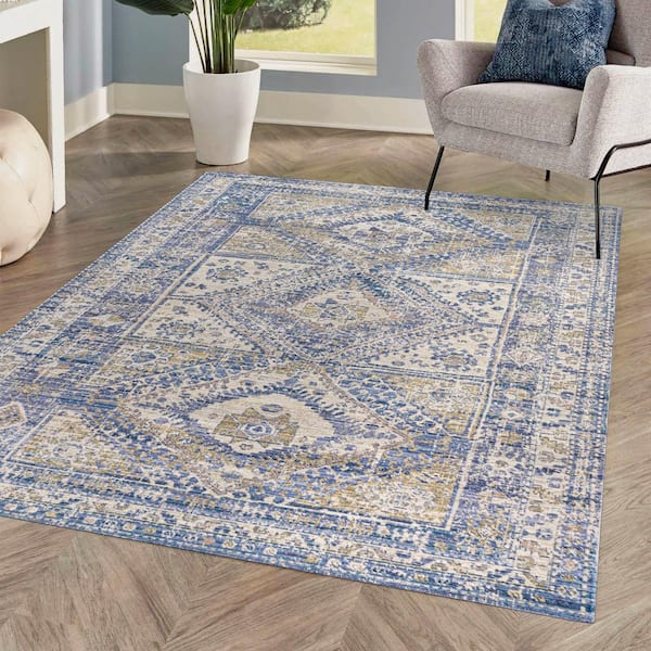 JONATHAN Y Darija Ornate Geometric Medallion Blue 5 ft. 3 in. x 7 ft. 7 in. Area Rug
