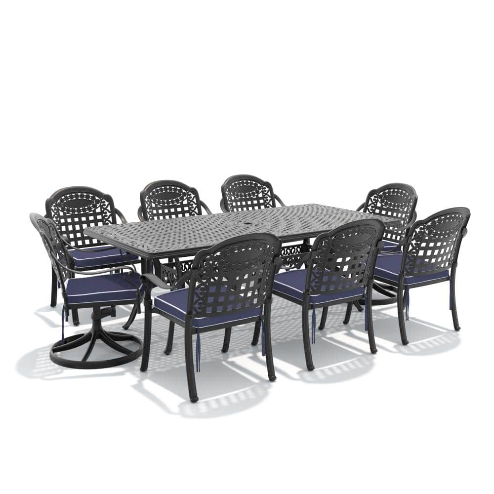 9-Piece Cast aluminum Patio Outdoor Dining Set with 2 Swivel Chairs, 6 Chairs, Rectangle Table and Blue Cushions price history on PriceWatchPro