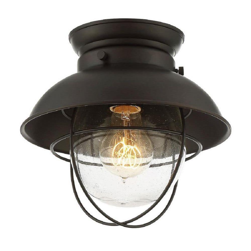Oil Rubbed Bronze Glass Industrial Flush Mount Light