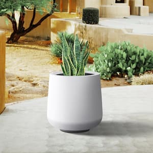 17 in. H Round Solid White Concrete Planter, Outdoor Modern Planter Pot, Flower Pot with Drainage Hole for Garden