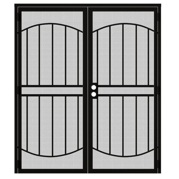 72 in. x 80 in. Universal/Reversible Hinging Black Surface Mount Steel Security Door with Expanded Metal Screen