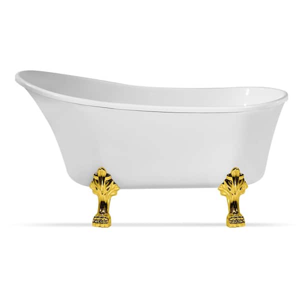 Streamline 67 in. Acrylic Clawfoot Non-Whirlpool Bathtub in Glossy White With Polished Gold Clawfeet And Polished Gold Drain