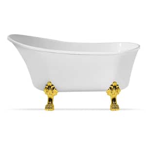 67 in. Acrylic Clawfoot Non-Whirlpool Bathtub in Glossy White With Polished Gold Clawfeet And Polished Gold Drain