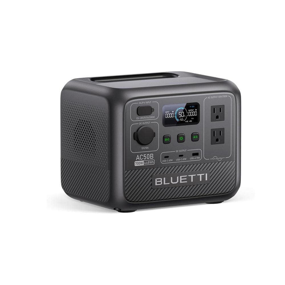 BLUETTI 700W Continuous/1000-Watt Peak Output Power Station AC50B Push  Button Start LiFePO4 Battery Solar Generator for Outdoors  AC50B-US-GY-BL-THDUS - The Home Depot