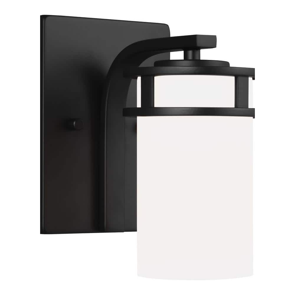 Midnight Black Etched White Glass Cylinder Wall Sconce 8" H