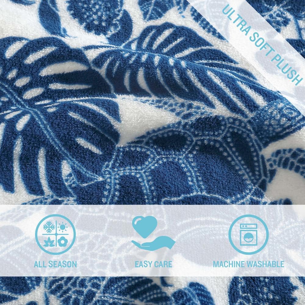 Turtle Bay Blue Ultra Soft Plush Reversible Throw Blanket 50" x 70"