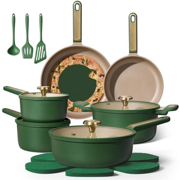 18-Piece Aluminum Cookware Set with Lids, Pots and Pan Set, Non Stick, Non Toxic, PFAS & PTFE Free, Dishwasher, Green