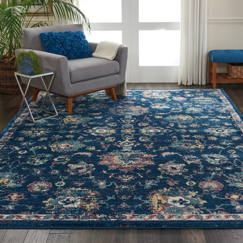 Elegant Fusion Floral Blue Rectangular Area Rug 7'10" x 10'6"