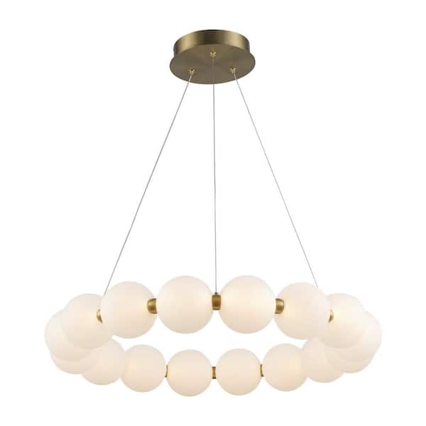Bel Air Lighting Ellington 25.5 in. Dimmable Integrated LED Antique Gold Chandelier Light Fixture with Acrylic Globe Shades